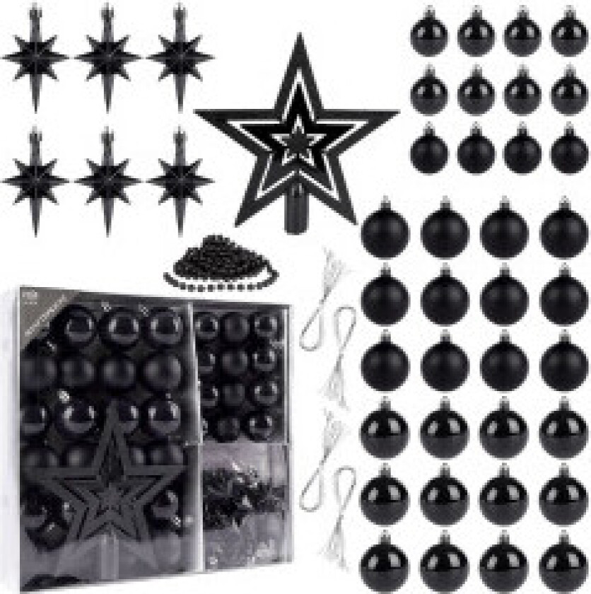 45-delers sett med dekorative juletrekuler