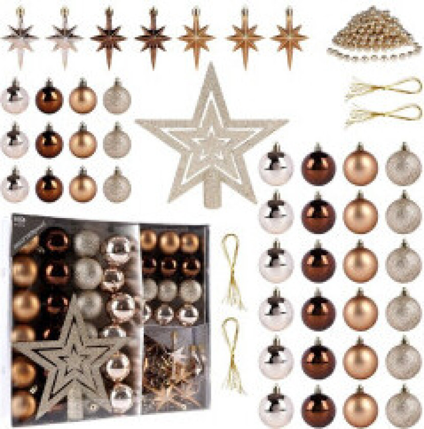 45-delers sett med uknuselige julekuler og stjerne