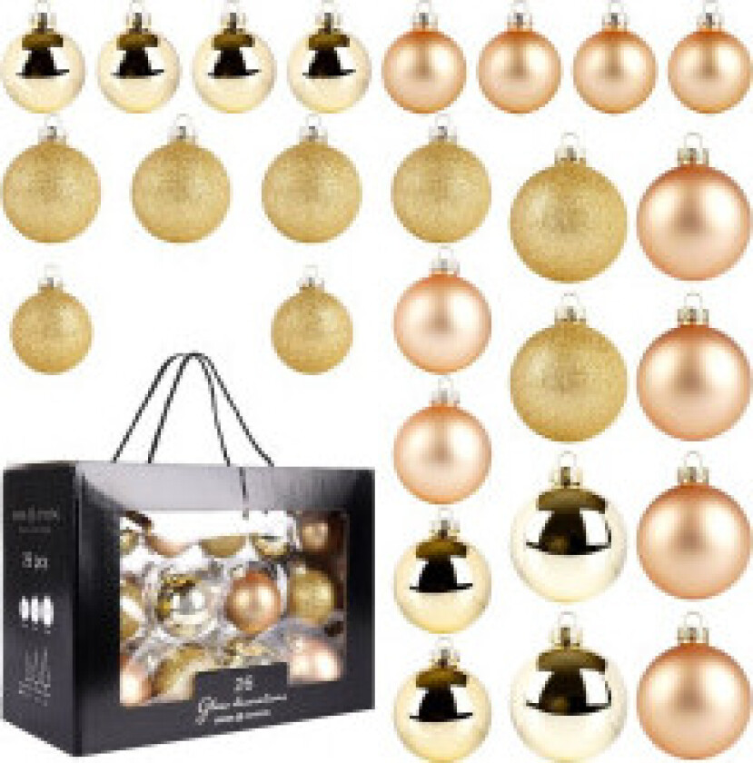 Juletrekuler: 26 dekorative i gull, glass og glitter