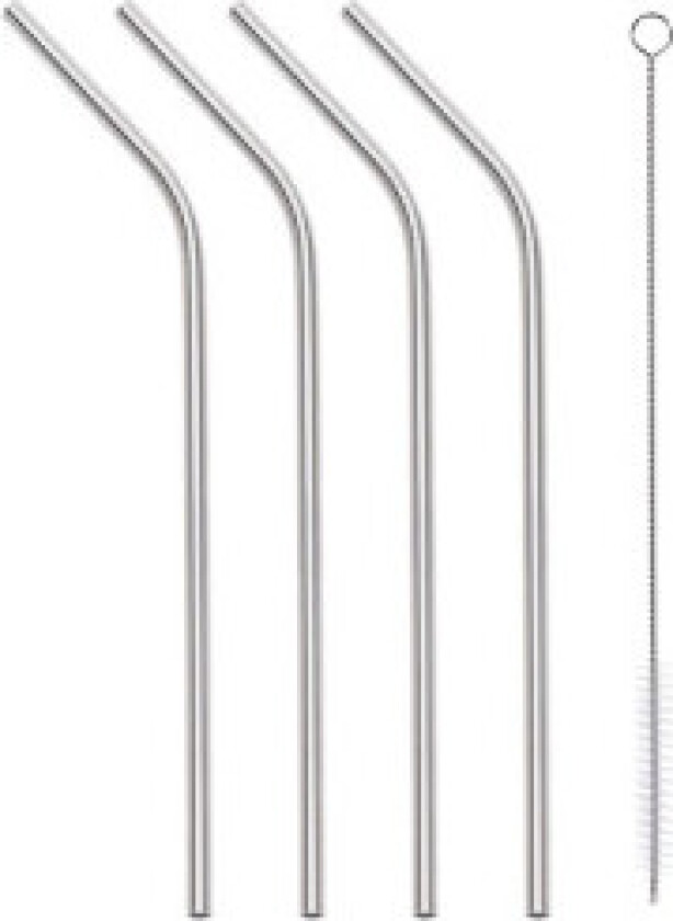 Fire bøyde rustfrie sugerør med rensebørste