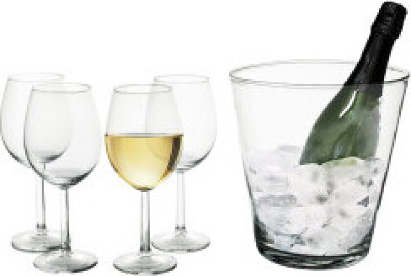 Fire vinglass med glassbøtte for is eller flaske