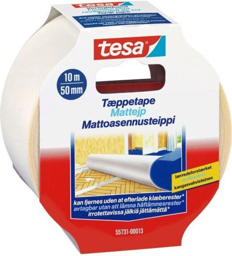 Tesa 55731 Teppeteip i polypropylen, dobbeltheftende 10 m x 50 mm