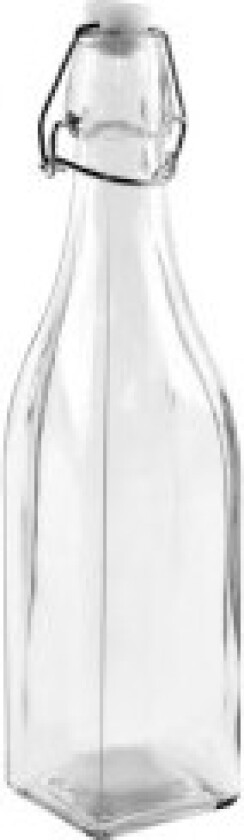 Firkantet glassflaske med kork og klemme for drikke