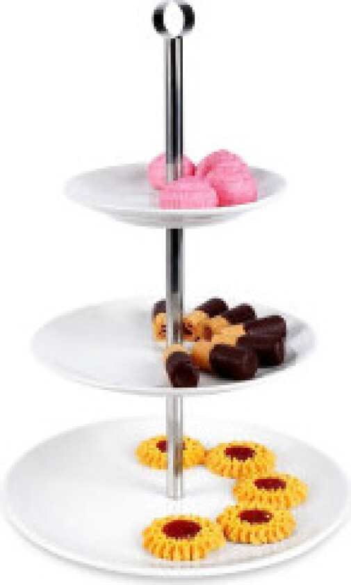 Elegant serveringsfat i tre nivåer i porselen og rustfritt stål