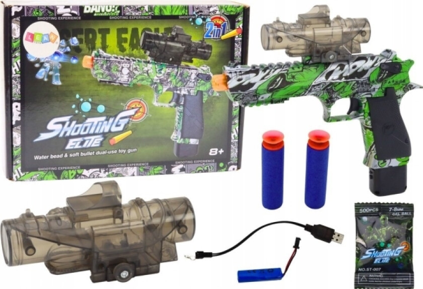 Leantoys Electric Water Bullet Gun Dart 2In1 Green