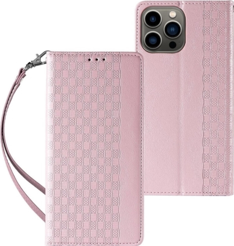 Magnet Strap Case Iphone 14 Plus Case Flip Cover Lommebok Mini Lanyard Stand Rosa