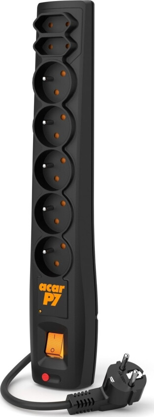 Hsk Data Acar Power Strip Acar P7 Surge Protector, 7 Sockets, 5 M, Black (W0116)