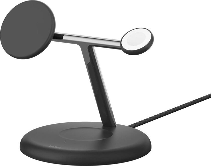 Bilde av Belkin WIZ023vfBK Boost Charge 3-i-1 MagSafe-lader for mobil/smartklokke/hodetelefoner - Qi2, 15W, USB-C-kabel - svart