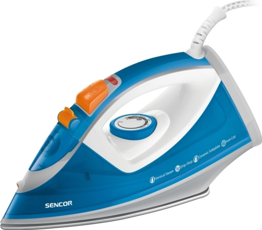 Sencor Ssi 7710Bl, Tørr & Dampstrykejern, Keramisk Strykesåle, 3 M, 120 G/Min, Blå, Hvit, 25 G/Min