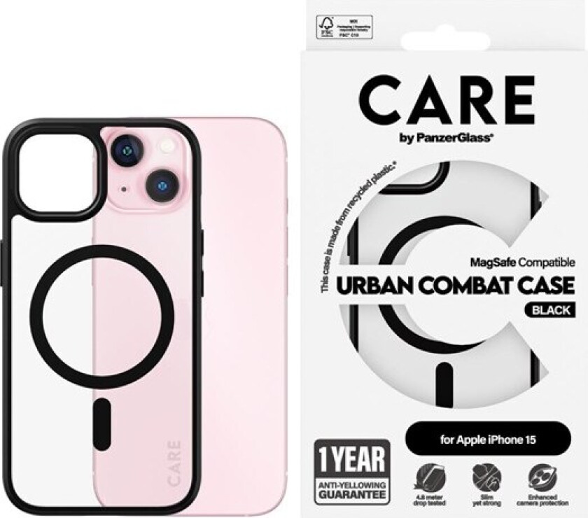 Flagship Case Transparent Urban Combat w. Black MagSafe iPhone 15