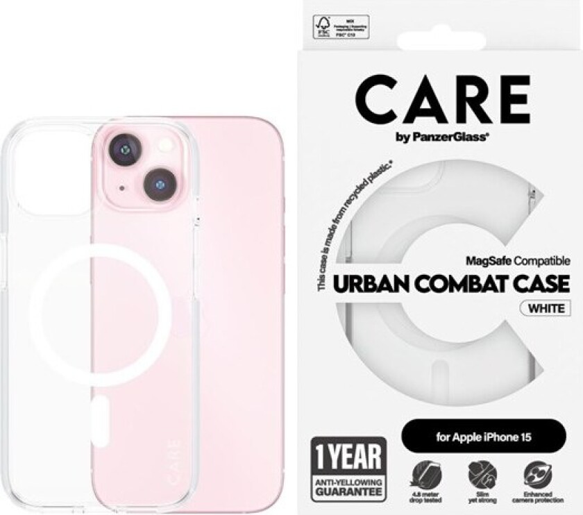 Flagship Case Transparent Urban Combat w. White MagSafe iPhone 15