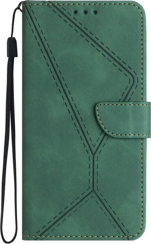 Samsung Galaxy S24 FE Mønstret Skinn Deksel med Lommebok og Stropp - Grønn