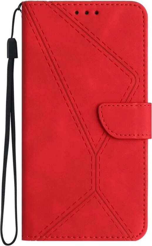 Samsung Galaxy S24 FE Mønstret Skinn Deksel med Lommebok og Stropp - Rød