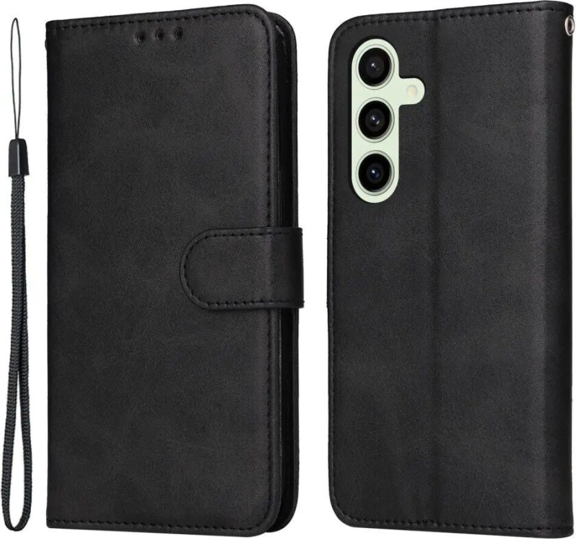 Samsung Galaxy S24 FE Skinndeksel med Lommebok og Stropp - Svart