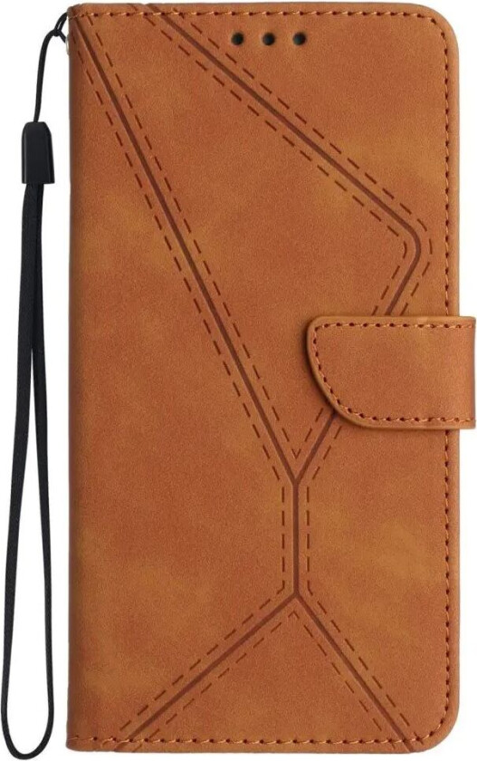 Samsung Galaxy S24 FE Mønstret Skinn Deksel med Lommebok og Stropp - Brun