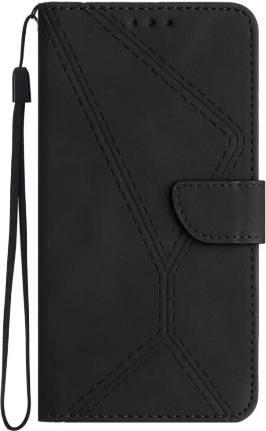 Samsung Galaxy S24 FE Mønstret Skinn Deksel med Lommebok og Stropp - Svart