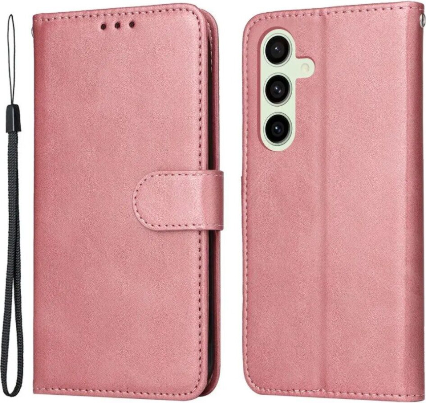 Samsung Galaxy S24 FE Skinndeksel med Lommebok og Stropp - Rosa