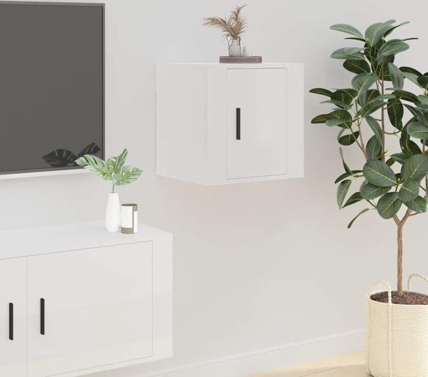 Vegghengt TV-benk høyglans hvit 40x34,5x40 cm