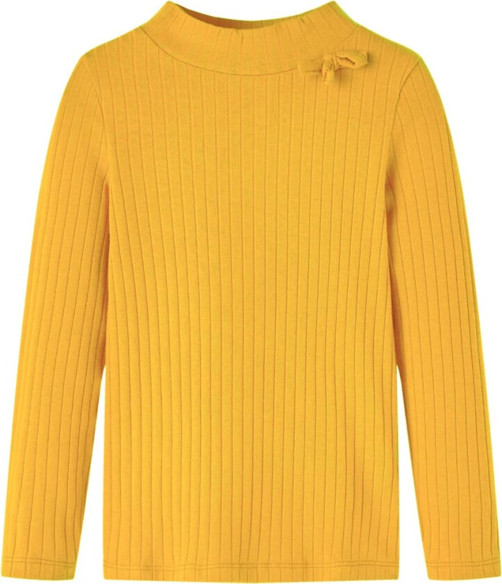 T-skjorte for barn med lange ermer ribbestrikket mørkeoker 116