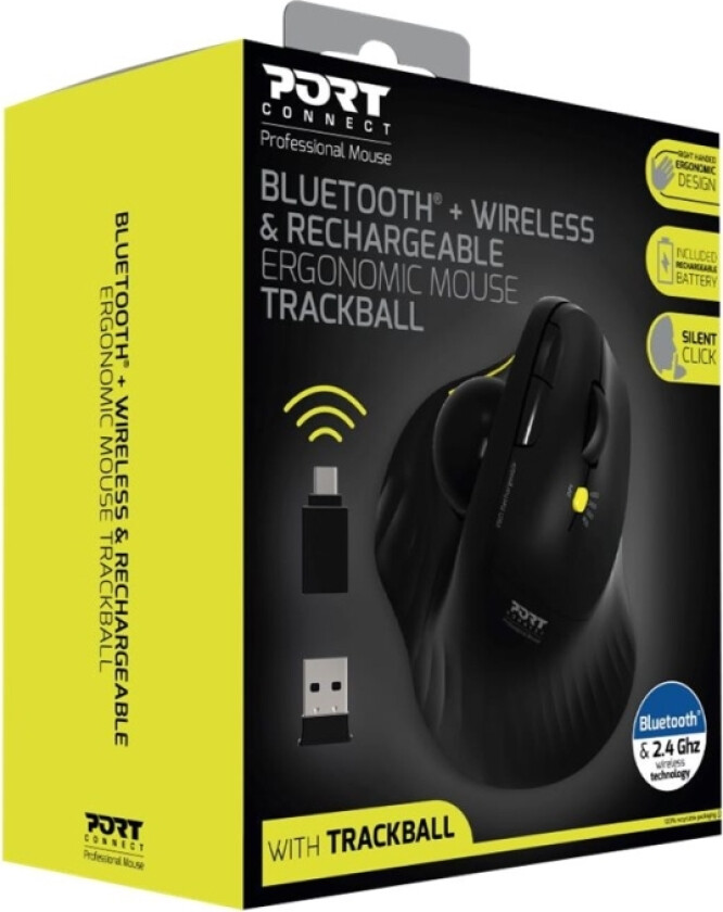 Portdesign Bluetooth Ergonomisk vertikal mus med styrekule (USB-C)