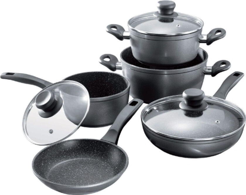 Stoneline   Cookware Set Of 8   1 Sauce Pan, 1 Stewing Pan, 1 Frying Pan   Die-Cast Aluminium   Black   Lid Included