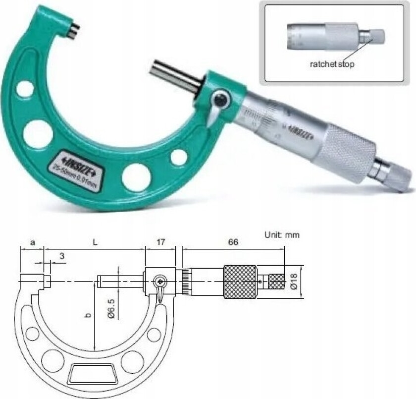 INSIZE MIKROMETER 25-50 STANDARD/SERT. (MED)