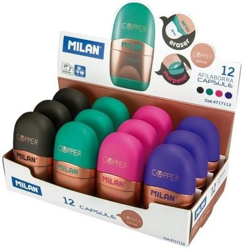 Bilde av Milan 4717112, Manuell blyantspisser, Sort, Grønn, Lilac, Rosa, Kopper, Stål, Utstillingseske, 150 mm