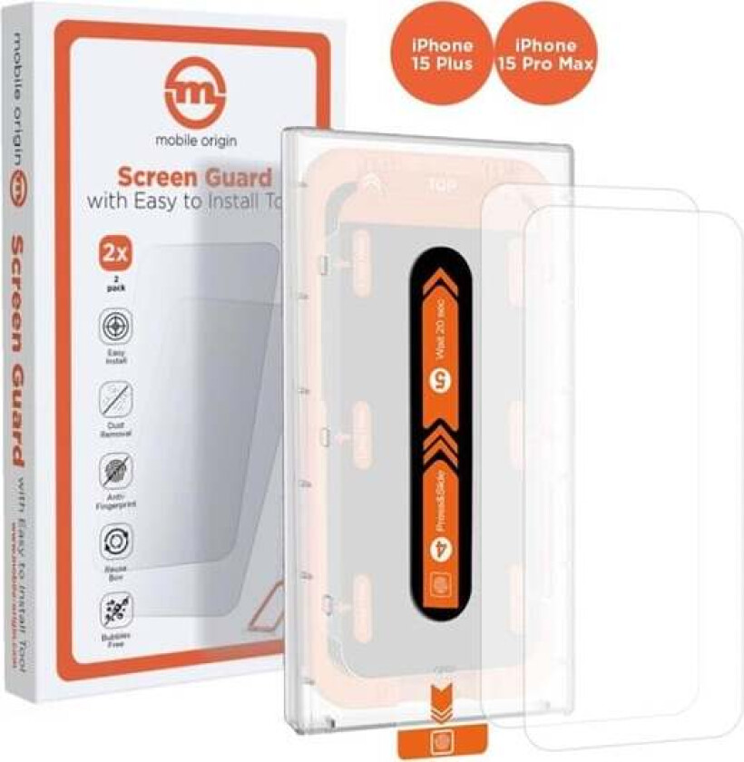 Orange Screen Guard iPhone 15 Pro Max/15 Plus with easy applicator 2 pack