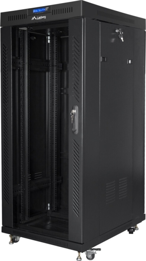 - Rack skap - med 4 kjølevifter, display - svart, RAL 9004 - 27U - 19
