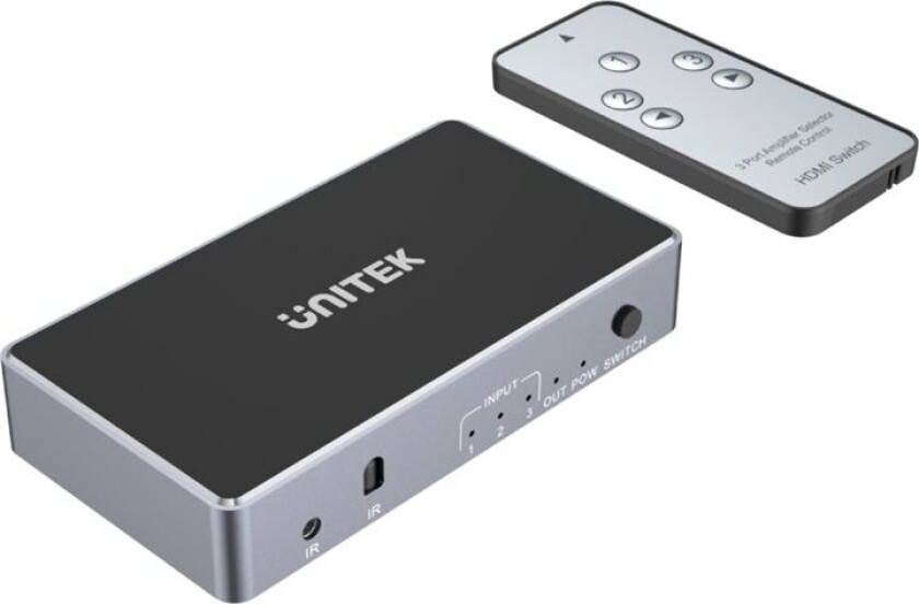 Unitek - Video/lyd splitter/bryter - 3 in, 1 out, 4K x HDMI - stasjonær