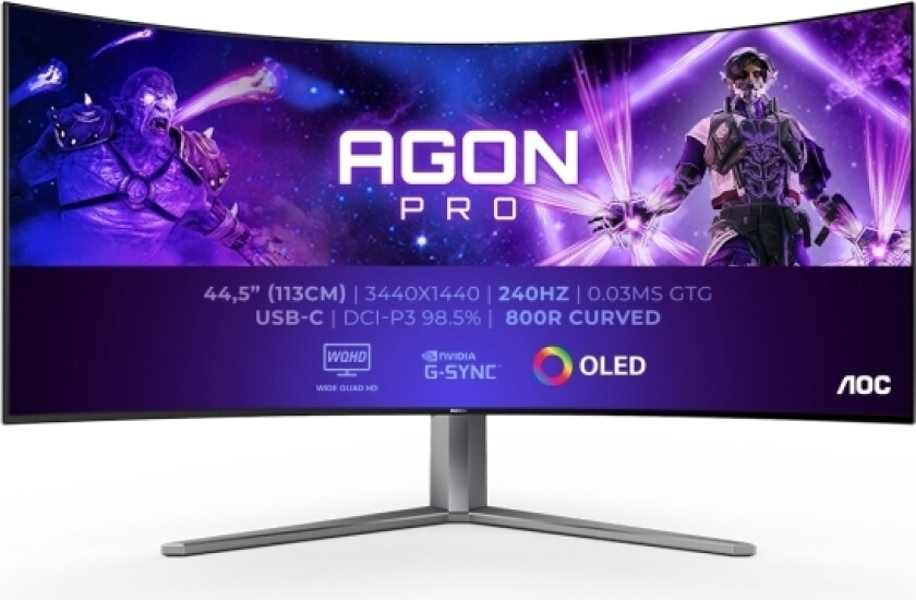 45" AOC AGON PRO - 3440x1440 - 240Hz - OLED - CURVED - 0.03 ms - Skjerm