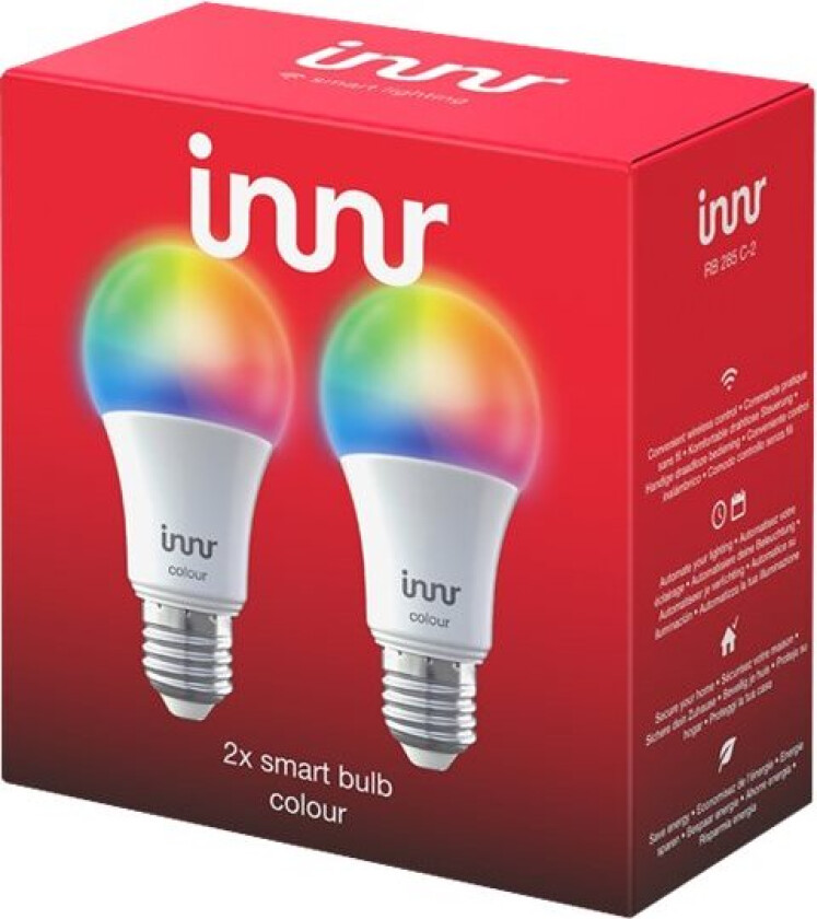 Innr Smart Z3.0 - LED-lyspære - E27 - 9.5 W (ekvivalent 60 W) - 16 millioner farger - 1800-6500 K (en pakke 2)