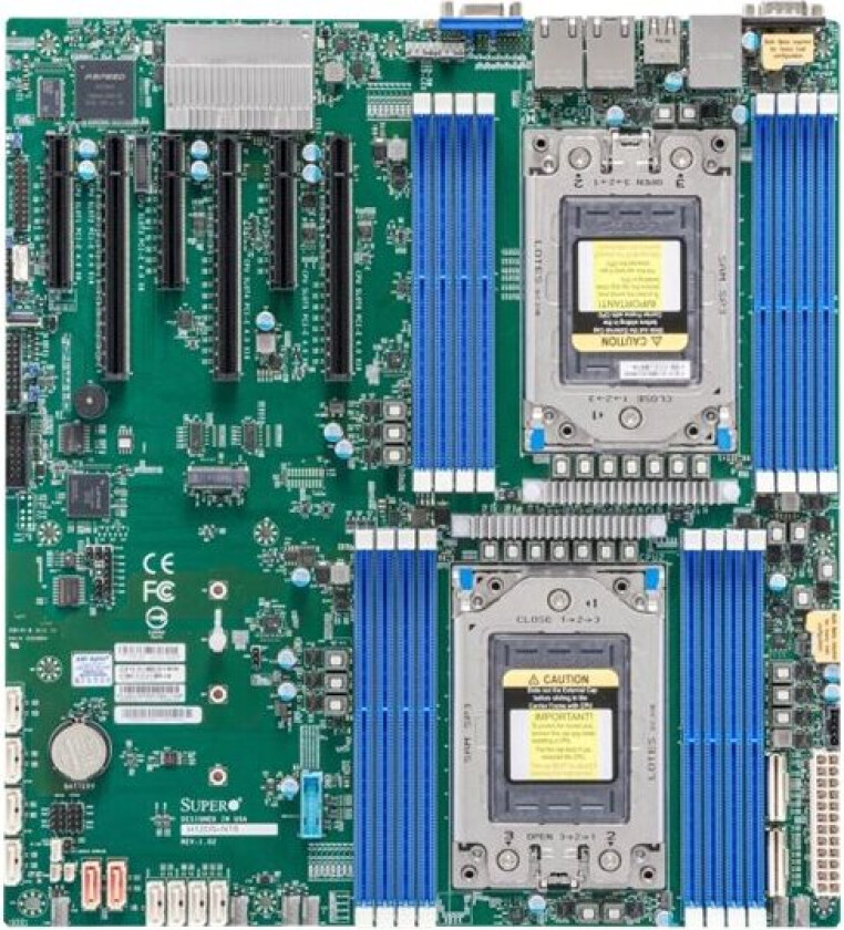 SUPERMICRO H12DSi-NT6 - Hovedkort - utvidet ATX (E-ATX) - Socket SP3 - 2 Støttede CPU-er - USB 3.0 - 2 x 10 Gigabit LAN - innbygd grafikk