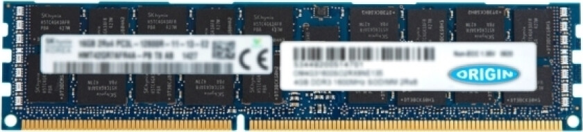 Origin Storage 16Gb Ddr3 1600Mhz Rdimm 2Rx4 Ecc 1.35V, 16 Gb, 1 X 16 Gb, Ddr3, 1600 Mhz, 240-Pin Dimm, Grønn