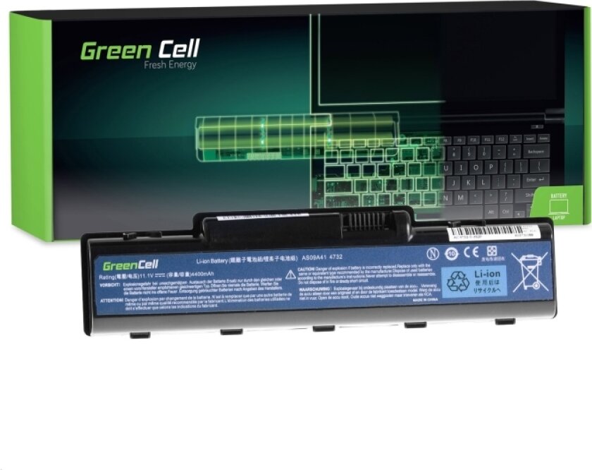 Green Cell - Batteri til bærbar PC (tilsvarer: Acer AS09A41, Acer AS09A31) - litiumion - 6-cellers - 4400 mAh - svart - for Acer Aspire 5532, 5732Z, 5734Z eMachines E525, E625, E725, G430, G525, G625