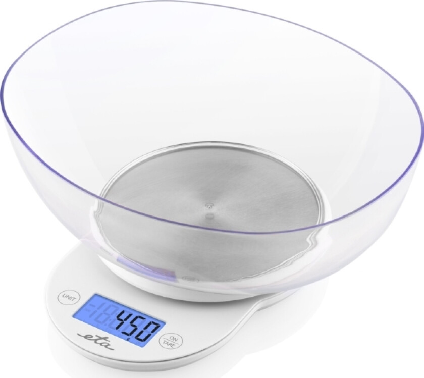 ETA   Kjøkkenvekt med skål   ETA577090000 Mari   Graduering 1 g   Skjermtype LCD   Hvit