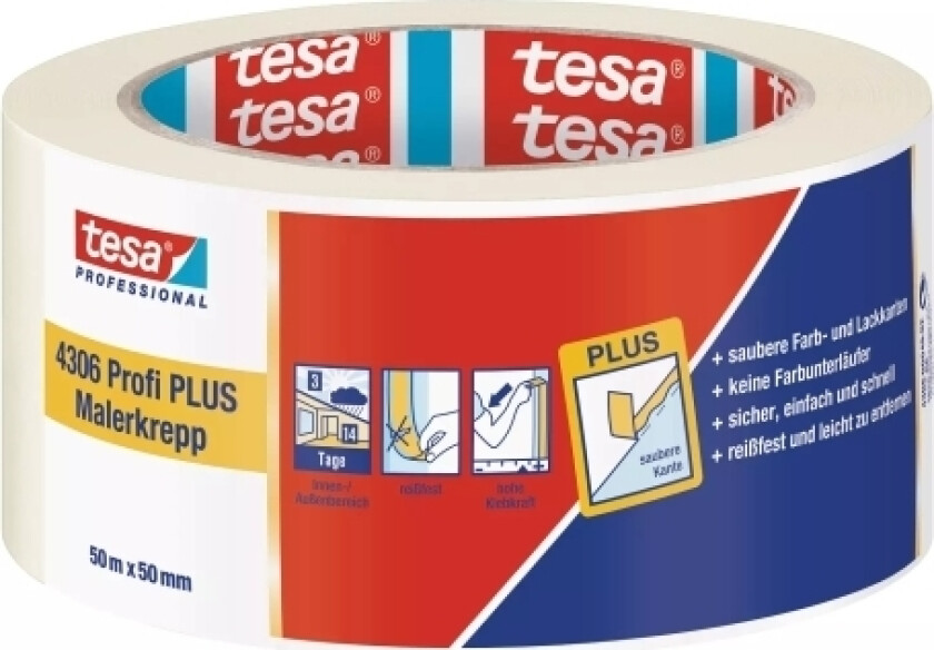 TESA 4306, Vanlig maskeringstape, Papir, Beige, Keramikk, Glass, Metall, Plast, Tre, Universal, Universal