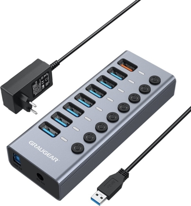 Graugear USB HUB 7x USB 3.0-porter + 1 USB hurtiglader detaljhandel