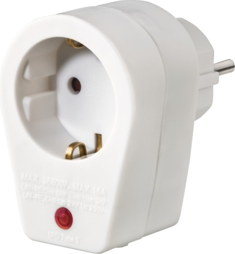 stikkontaktadapter, beskyttelseskontakt, overspenningsvern, hvit (00223323)