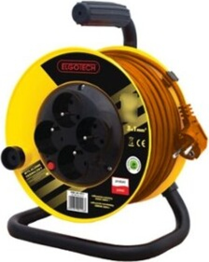Elgotech Drum skjøteledning 4-kontakter m/u 25m /OMY 3x1,5/ liten trommel (PZB1-40-25Y)