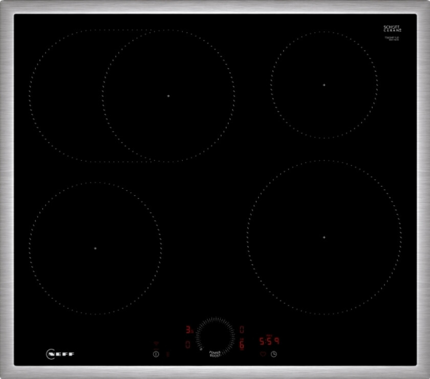 T56SHF1L0, Sort, Rustfritt stål, Innebygget, 60 cm, Sonebasert induksjon, Glass-keramikk, 4 zone(s)