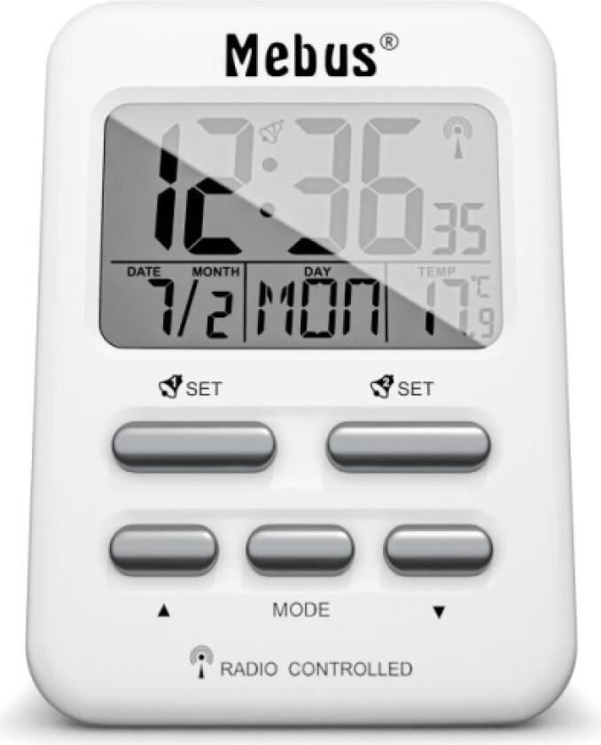 25800, Digital vekkerklokke, Rektangel, Hvit, 12/24h, F, °C, Blå