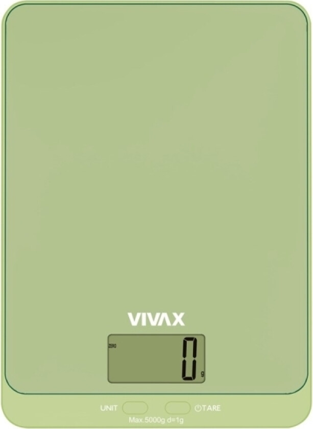 Vivax KS502G, Elektronisk kjøkkenvekt, 5 kg, 1 g, Grønn, Limefarget, Plast, Herdet glass, Benkeplate
