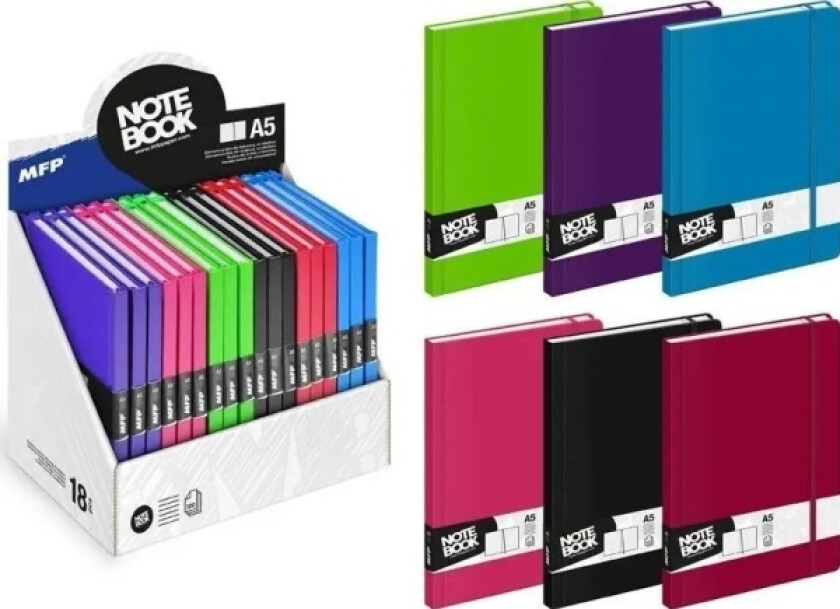 MFP PAPIR notatbok A5 foret med elastisk bånd 100 ark blanding 7500715