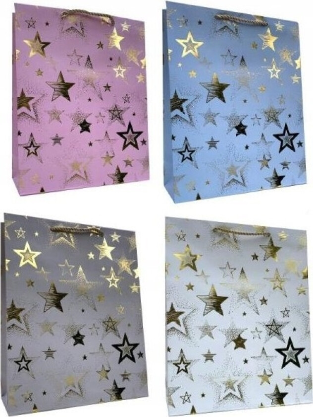 JU-PITER Universal dekorativ gavepose, blanding av farger med gullstjerner JP 370A 30x41,5x13cm blanding, pris for 1 stk.