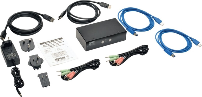 2-Port DisplayPort KVM Switch w/Audio, Cables and USB 3.0 SuperSpeed Hub - KVM / lyd / USB-svitsj - 2 x KVM/lyd/USB - 1 lokalbruker - stas