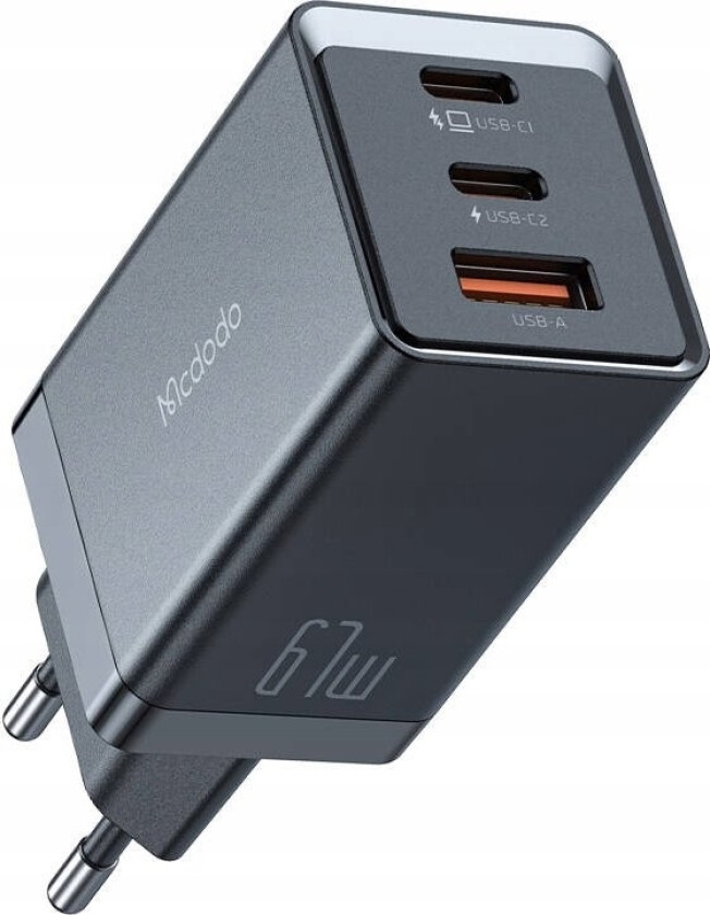 -lader CH-1541 GaN nettverkslader, 2x USB-C, 1x USB, 67W (svart)