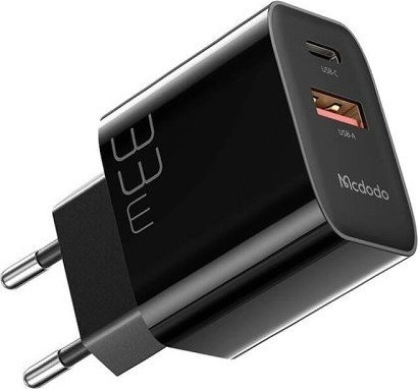 -lader GaN 33W vegglader CH-0921 USB-C, USB-A (svart)
