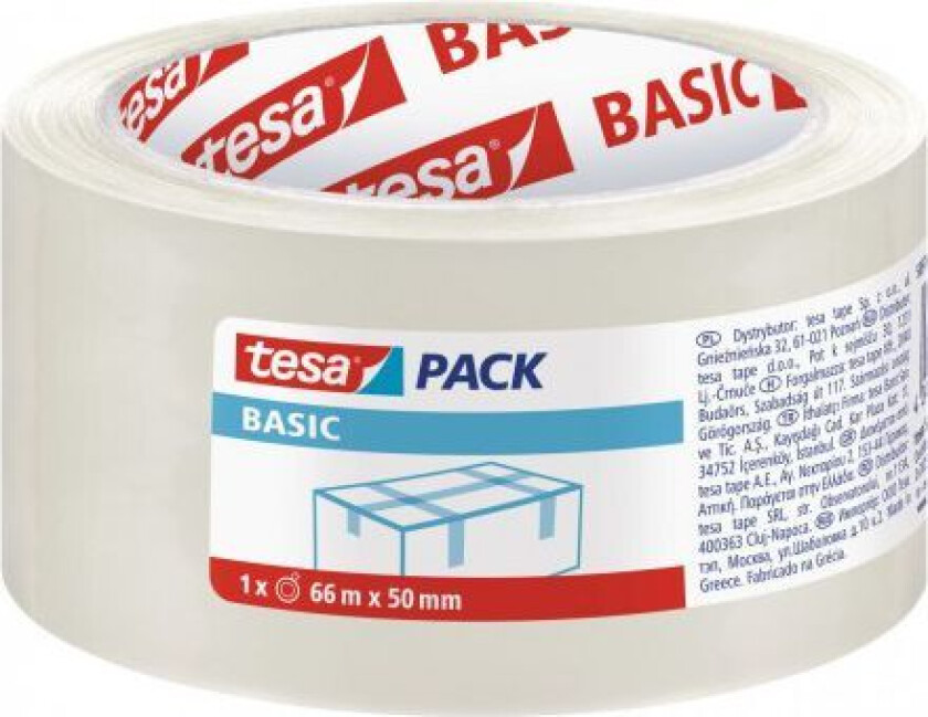 Tesa tesa® BASIC pakketape 66m x 50mm, gjennomsiktig (58570-00000-00)