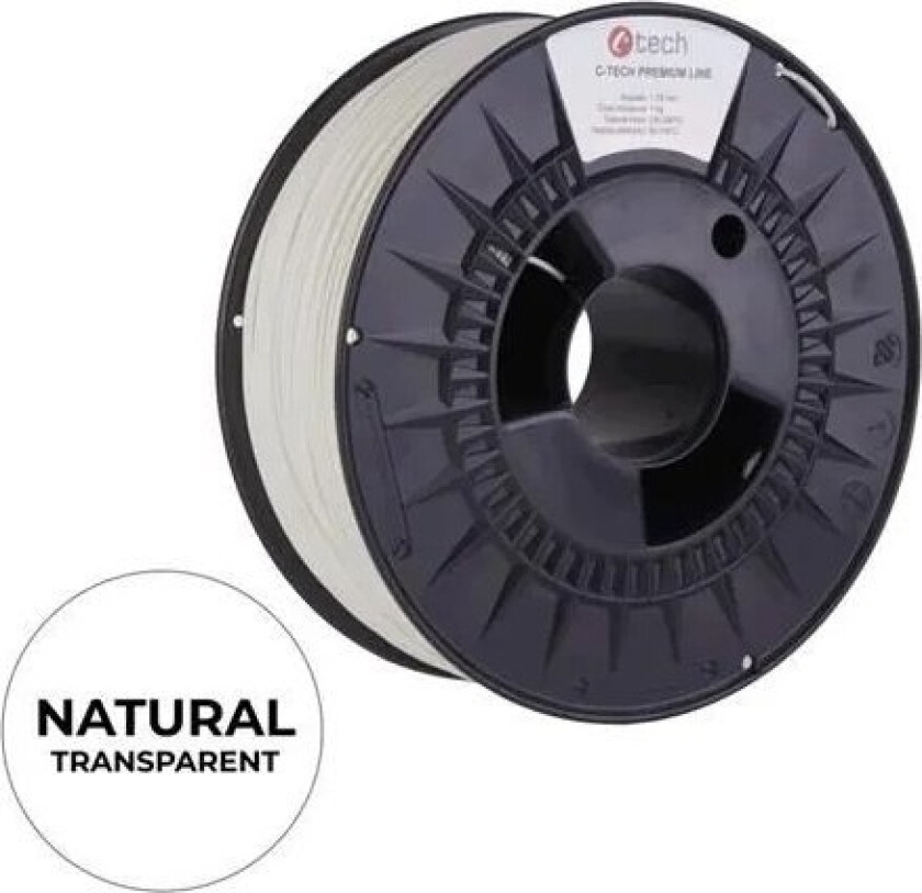 Trykkstreng (filament) C-TECH PREMIUM LINE, PETG, gjennomsiktig, 1,75 mm, 1 kg